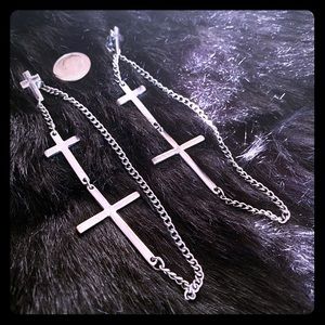 Dolls Kill Crucifix Drop Loop Earrings